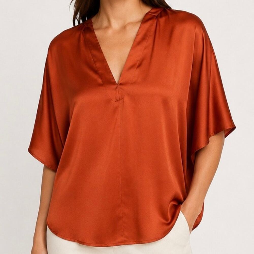BANANA REPUBLIC | Copper Burnt Orange Satin Dolman Sleeve Blouse Top | Small